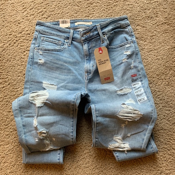 Levi's Denim - Levis 721 Distressed High-Rise Skinny Jeans